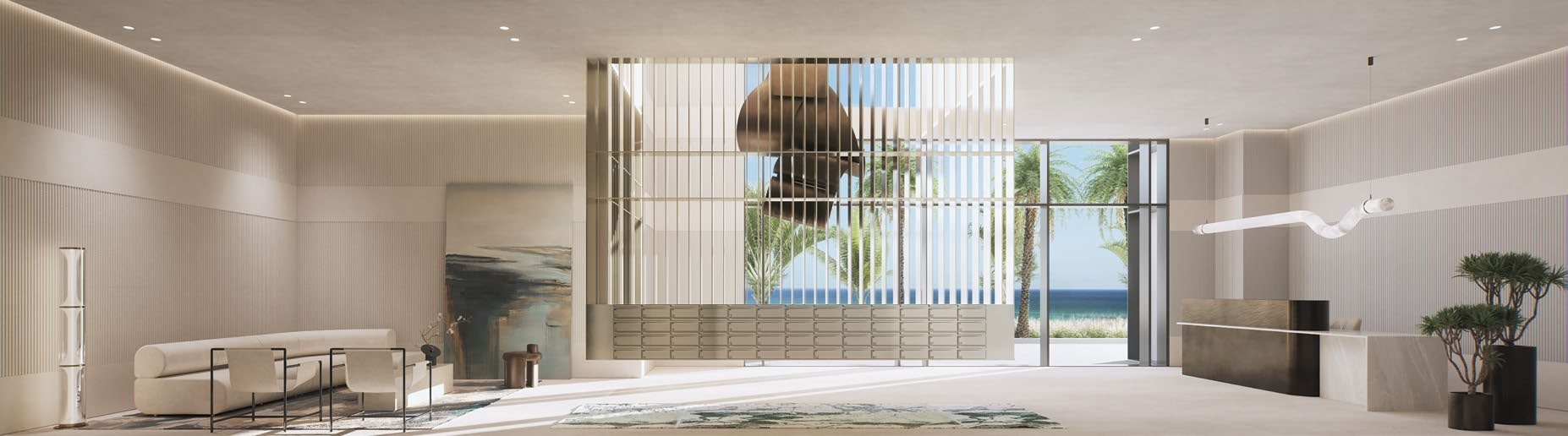 Elegant high-ceiling boutique lobby at The Esther Netanya, part of the Gordonia hotel complex