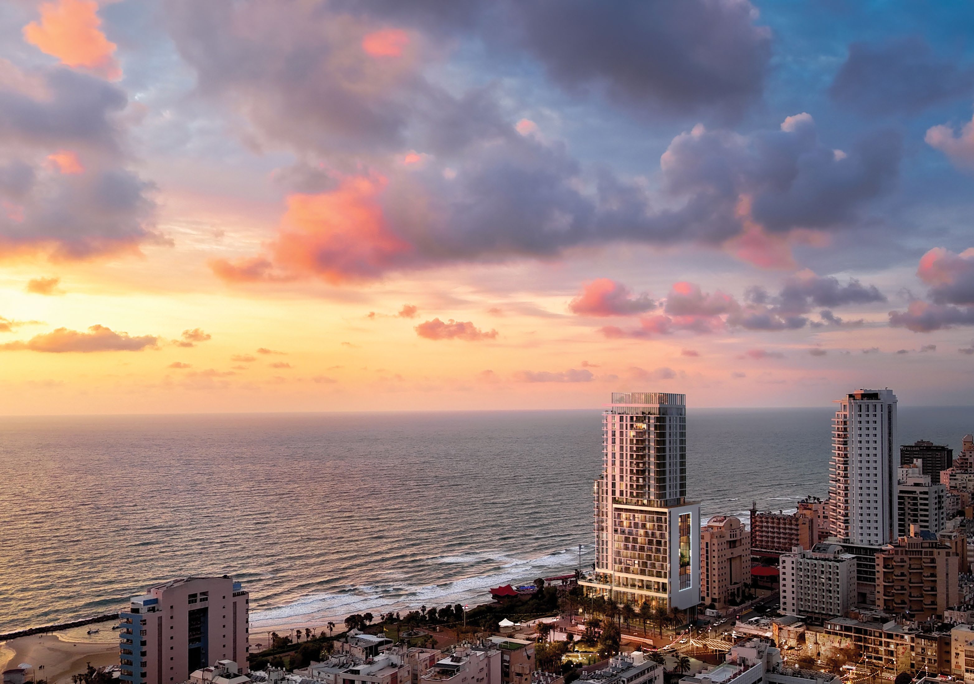 Heritage boutique luxury apartment development The Esther rising above the Netanya coastline