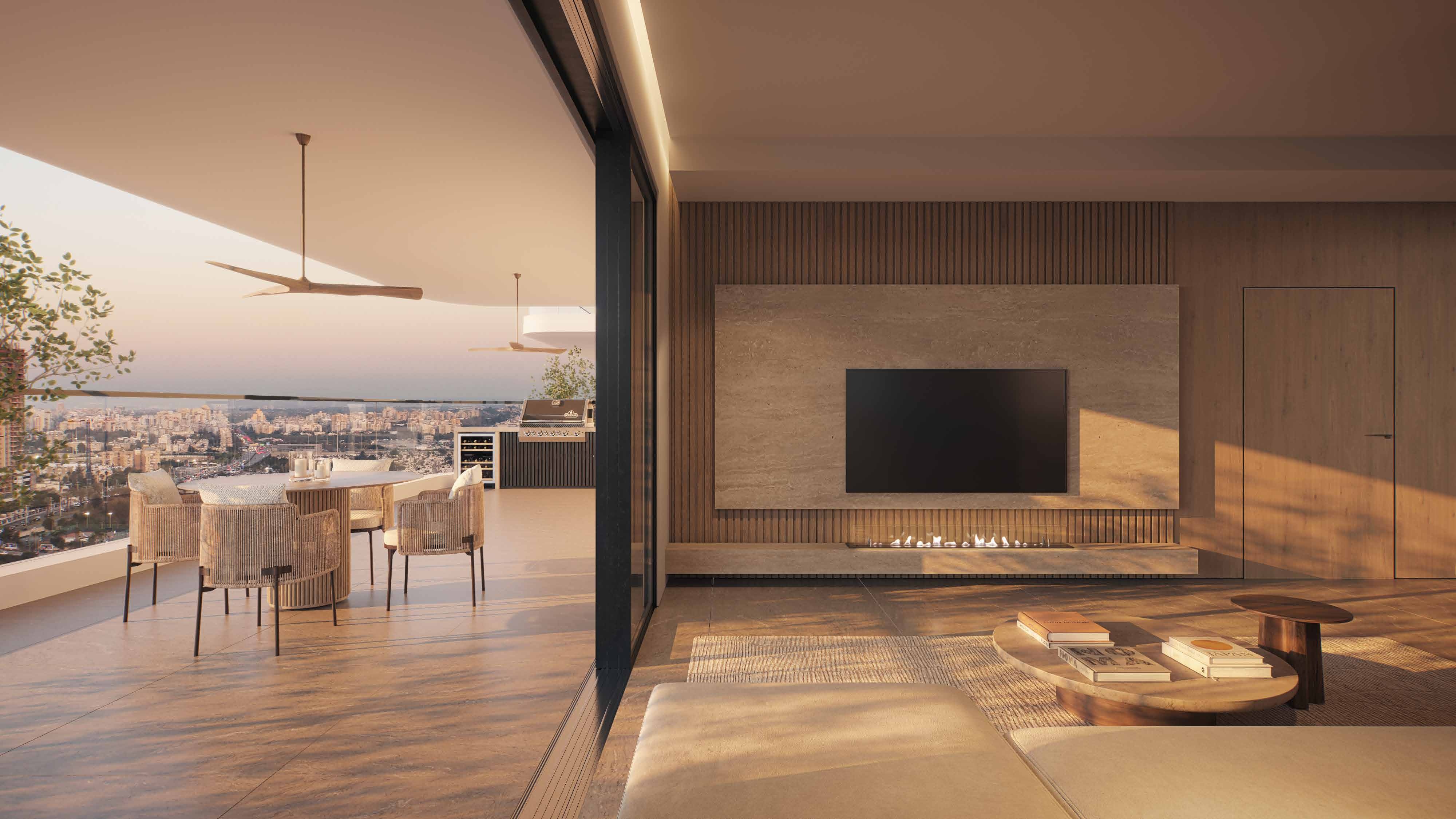 Modern glass and stone organic architecture design for The Island Bat Yam luxury residential towers