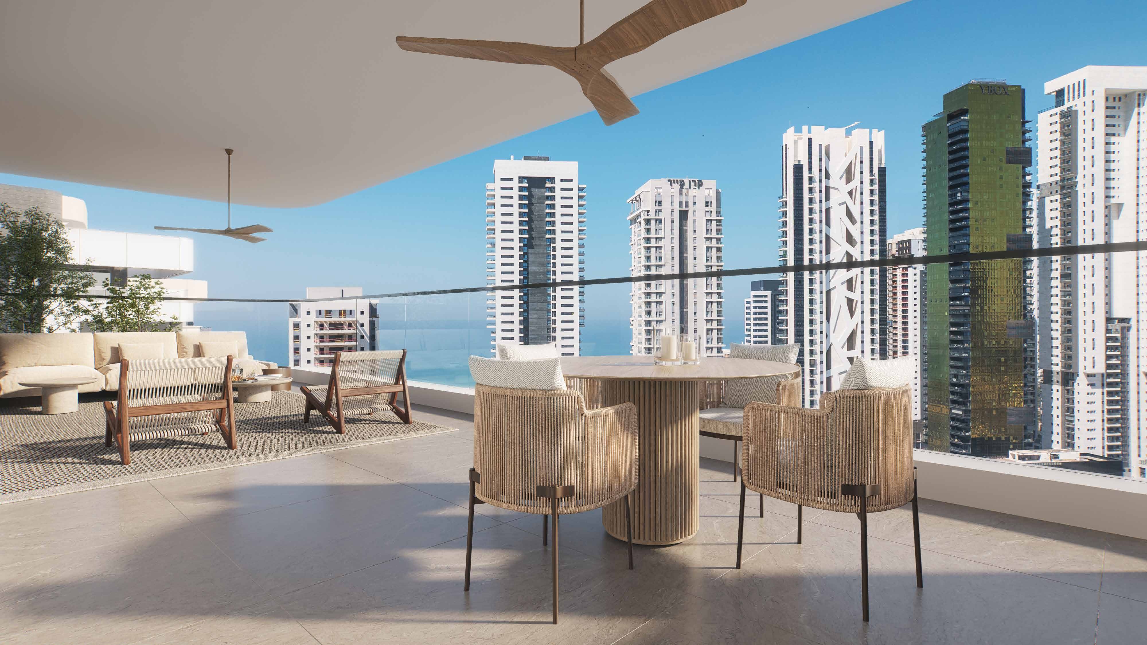 Expansive glass balcony terrace with panoramic 360-degree sea views at The Island luxury residences