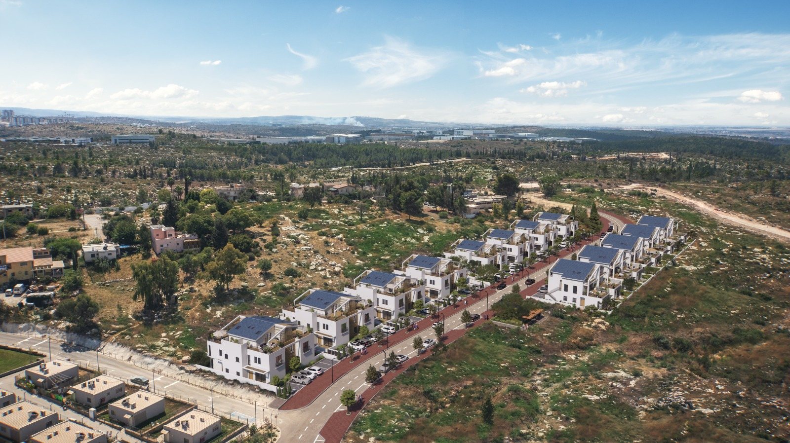 Aerial view of the new homes at Mevo Modi'im on the edge of the Ben Shemen Forest in central Israel