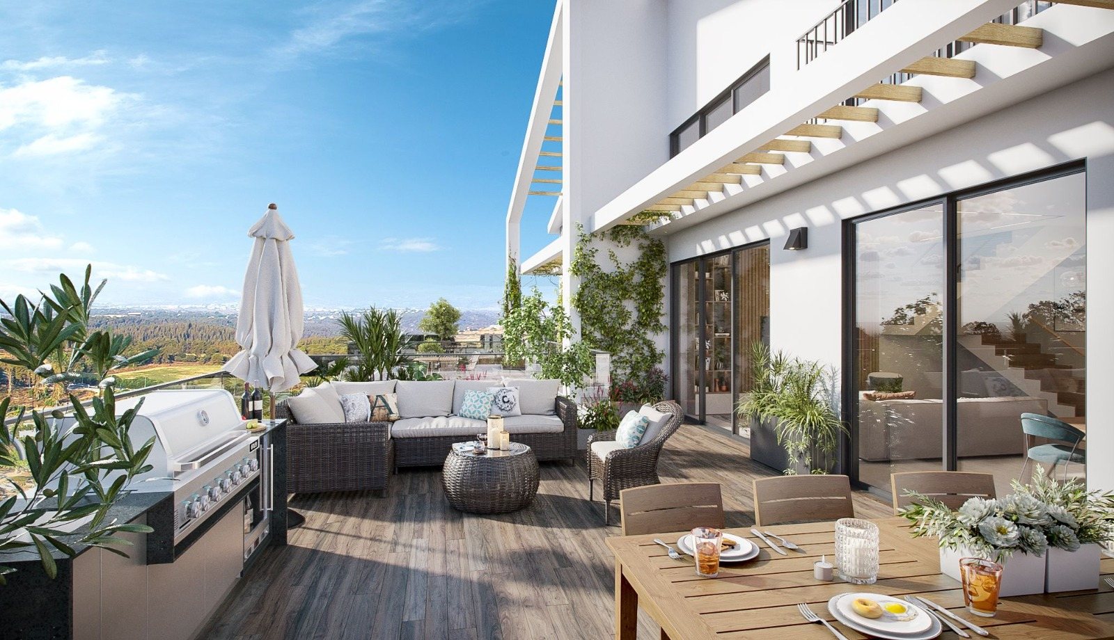 Roof terrace with outdoor kitchen and open views across the Ben Shemen Forest