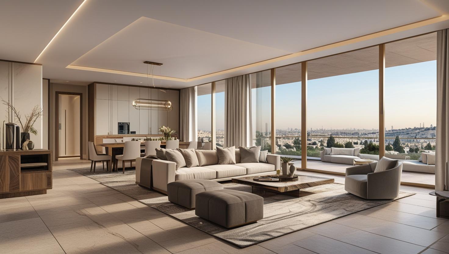 High-end functional luxury residence at Midtown Jerusalem with smart home infrastructure and premium stone finishes