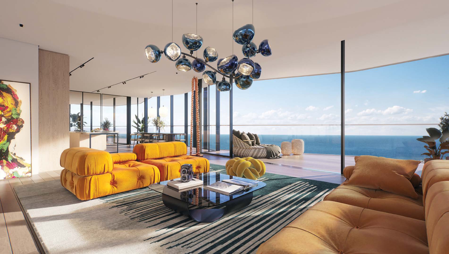 Interior view of a luxury Rainbow Tel Aviv apartment highlighting the use of natural light and premium textures