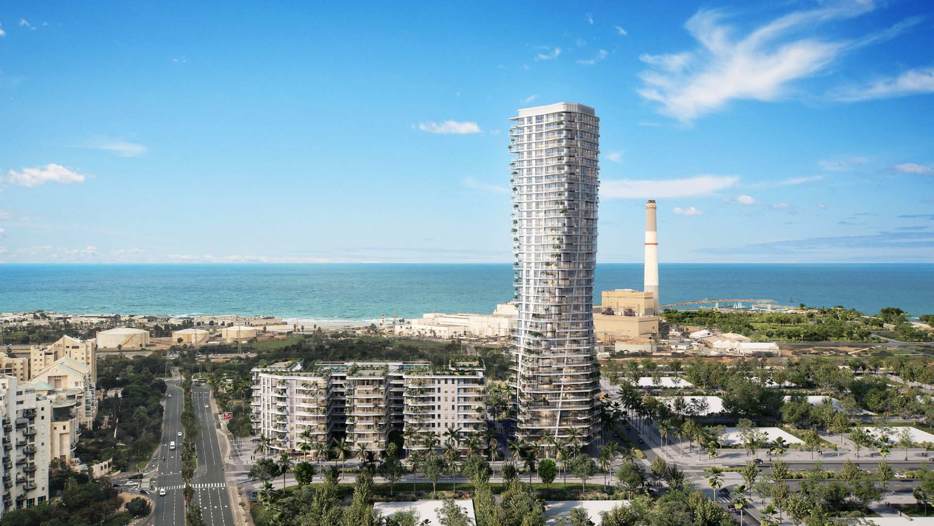 Vibrant ground-level landscaped plaza with boutique retail and cafes at the Rainbow Tel Aviv community